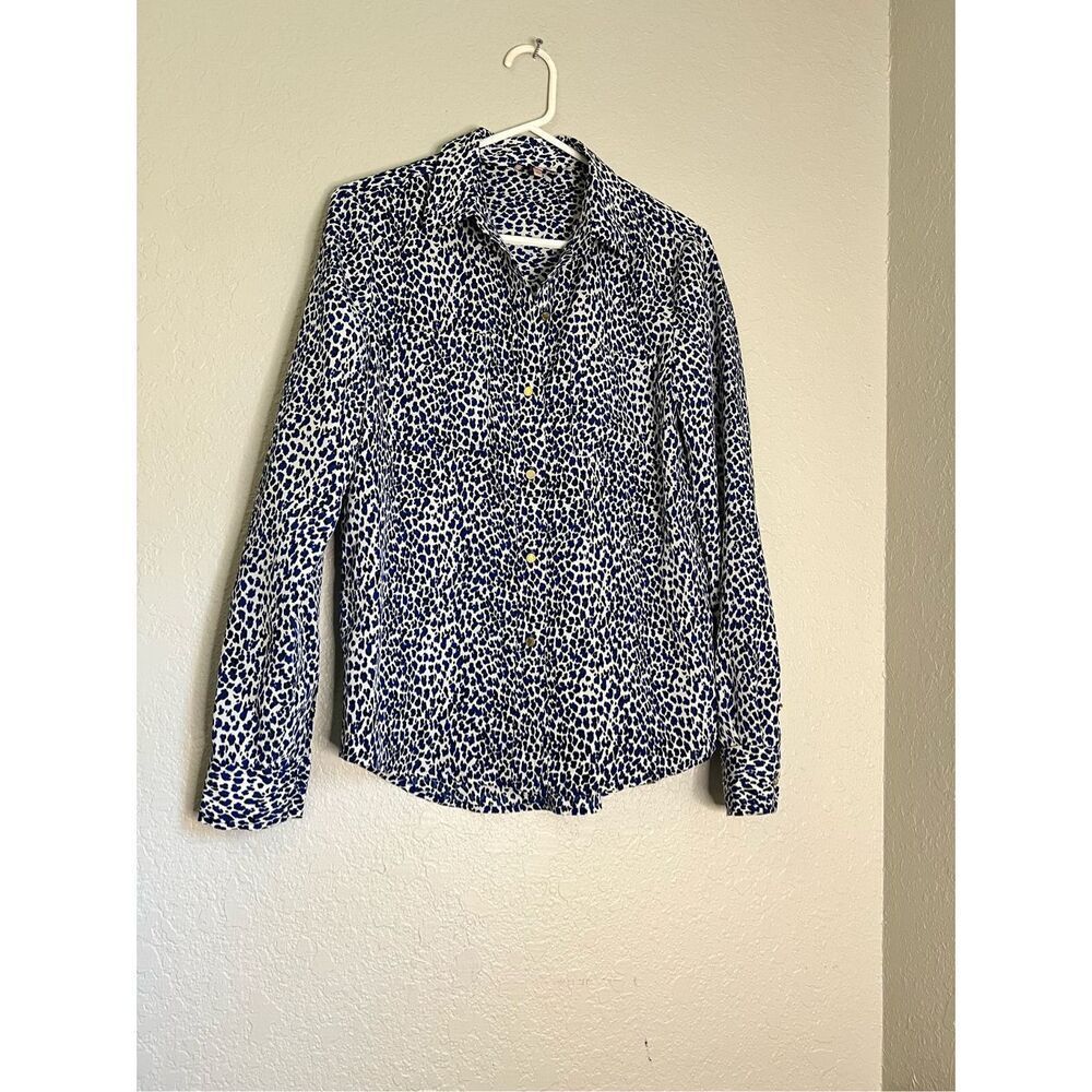 Juicy Couture Blouse Leopard Print‎ Long Sleeve Gold Logo Button Down size S